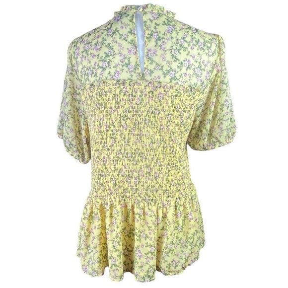 Torrid Yellow Floral Chiffon Ruffle Mock Neck Smocked Crop Top Sz 1 - Picture 5 of 7